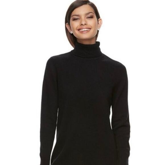 Apt 9 Black 100% Cashmere Turtleneck Sweater New Large Quiet Luxury Minimalist - Picture 1 of 11